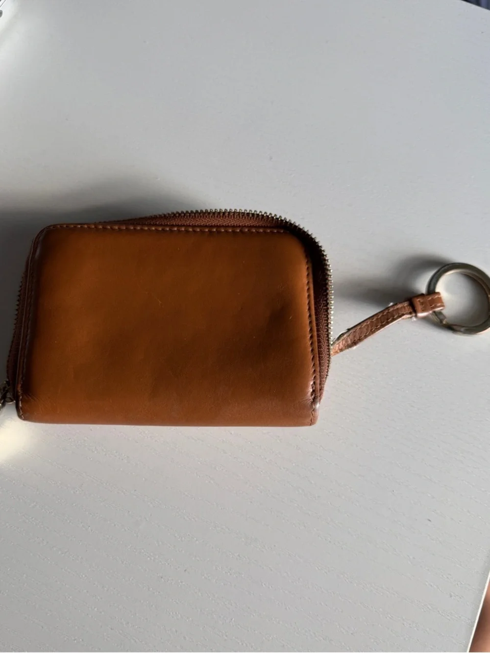 Tory Burch Cognac Leather Zip Card Case with Key Ring - Picture 2 of 7
